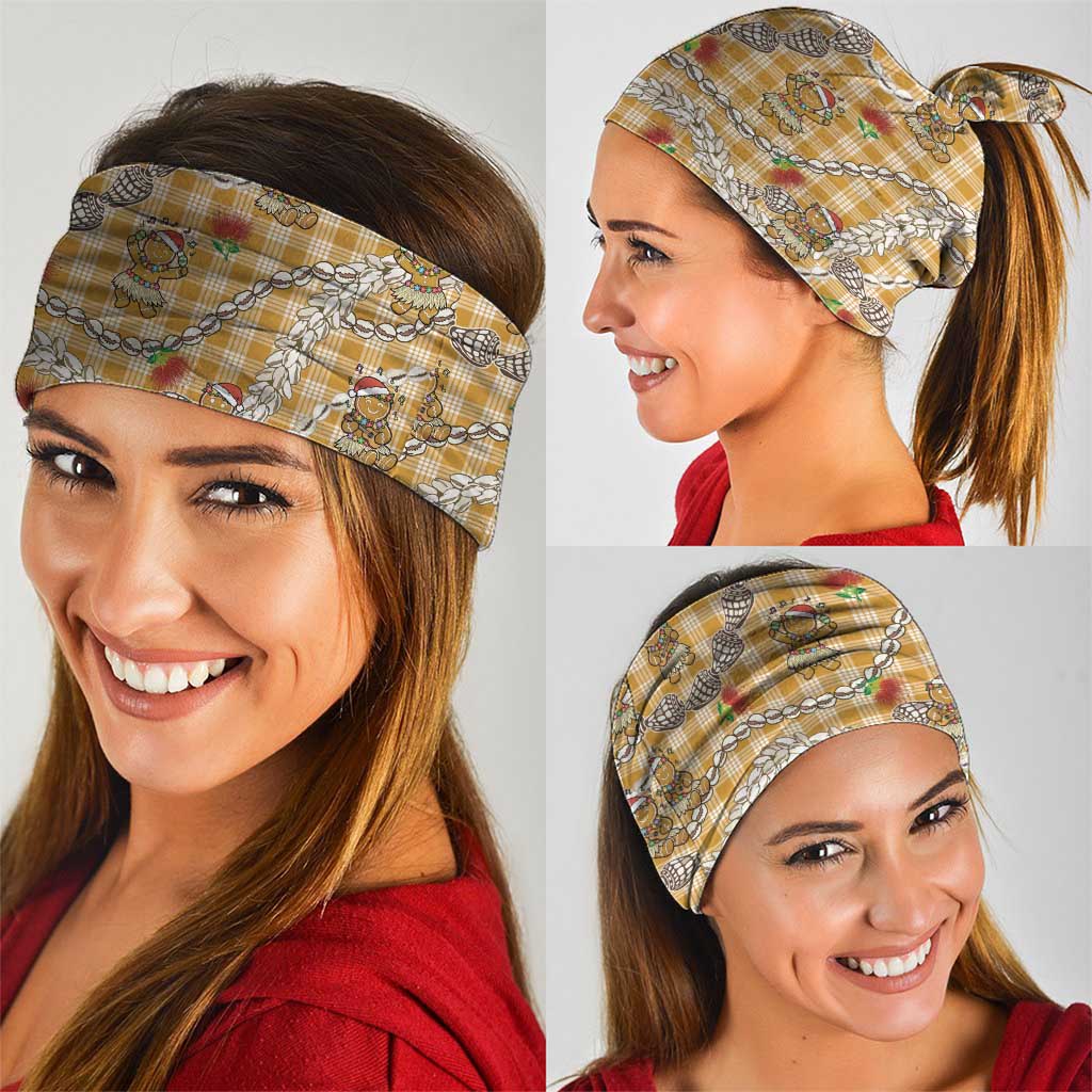 Gold Palaka Hawaii Mele Kalikimaka Neck Gaiter Ohia Lehua Shell Leis Funny Gingerbread Santa - Polynesian Pride
