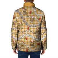 Gold Palaka Hawaii Mele Kalikimaka Padded Jacket Ohia Lehua Shell Leis Funny Gingerbread Santa - Polynesian Pride