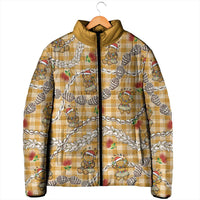 Gold Palaka Hawaii Mele Kalikimaka Padded Jacket Ohia Lehua Shell Leis Funny Gingerbread Santa - Polynesian Pride