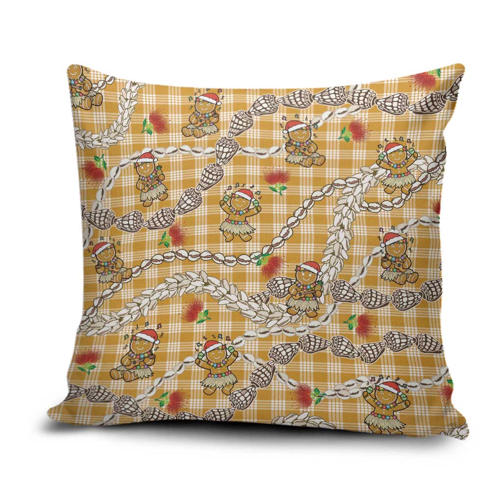Gold Palaka Hawaii Mele Kalikimaka Pillow Cover Ohia Lehua Shell Leis Funny Gingerbread Santa - Polynesian Pride