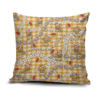 Gold Palaka Hawaii Mele Kalikimaka Pillow Cover Ohia Lehua Shell Leis Funny Gingerbread Santa - Polynesian Pride