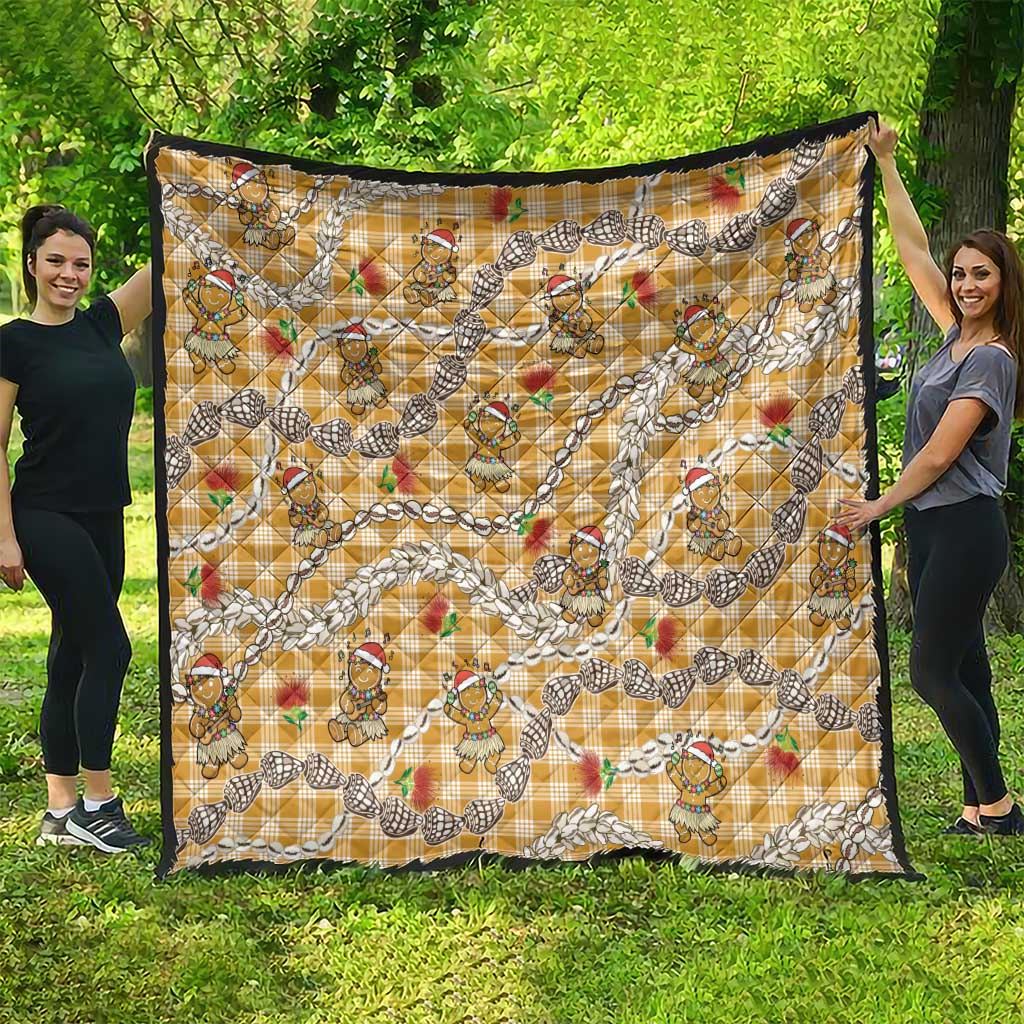 Gold Palaka Hawaii Mele Kalikimaka Quilt Ohia Lehua Shell Leis Funny Gingerbread Santa - Polynesian Pride