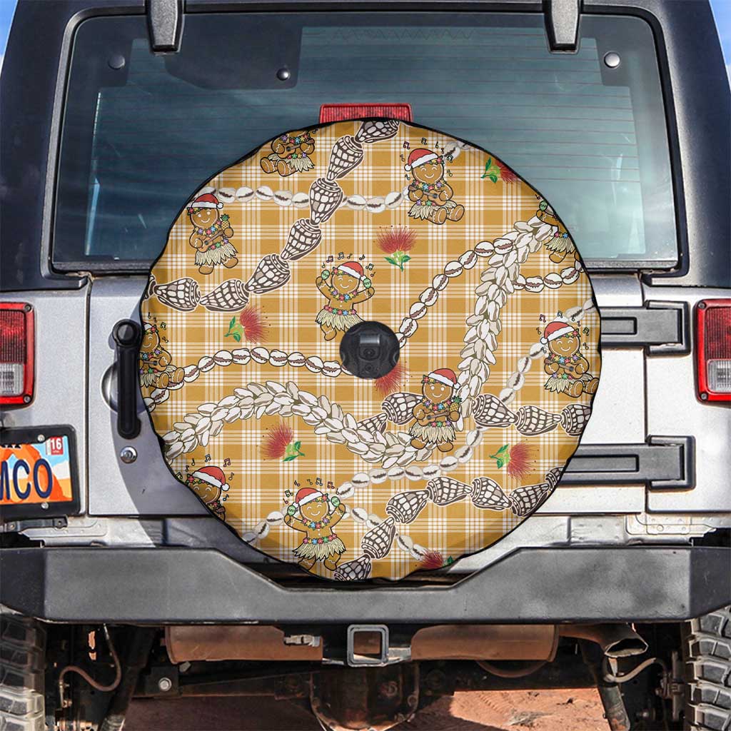 Gold Palaka Hawaii Mele Kalikimaka Spare Tire Cover Ohia Lehua Shell Leis Funny Gingerbread Santa - Polynesian Pride