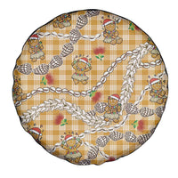 Gold Palaka Hawaii Mele Kalikimaka Spare Tire Cover Ohia Lehua Shell Leis Funny Gingerbread Santa - Polynesian Pride