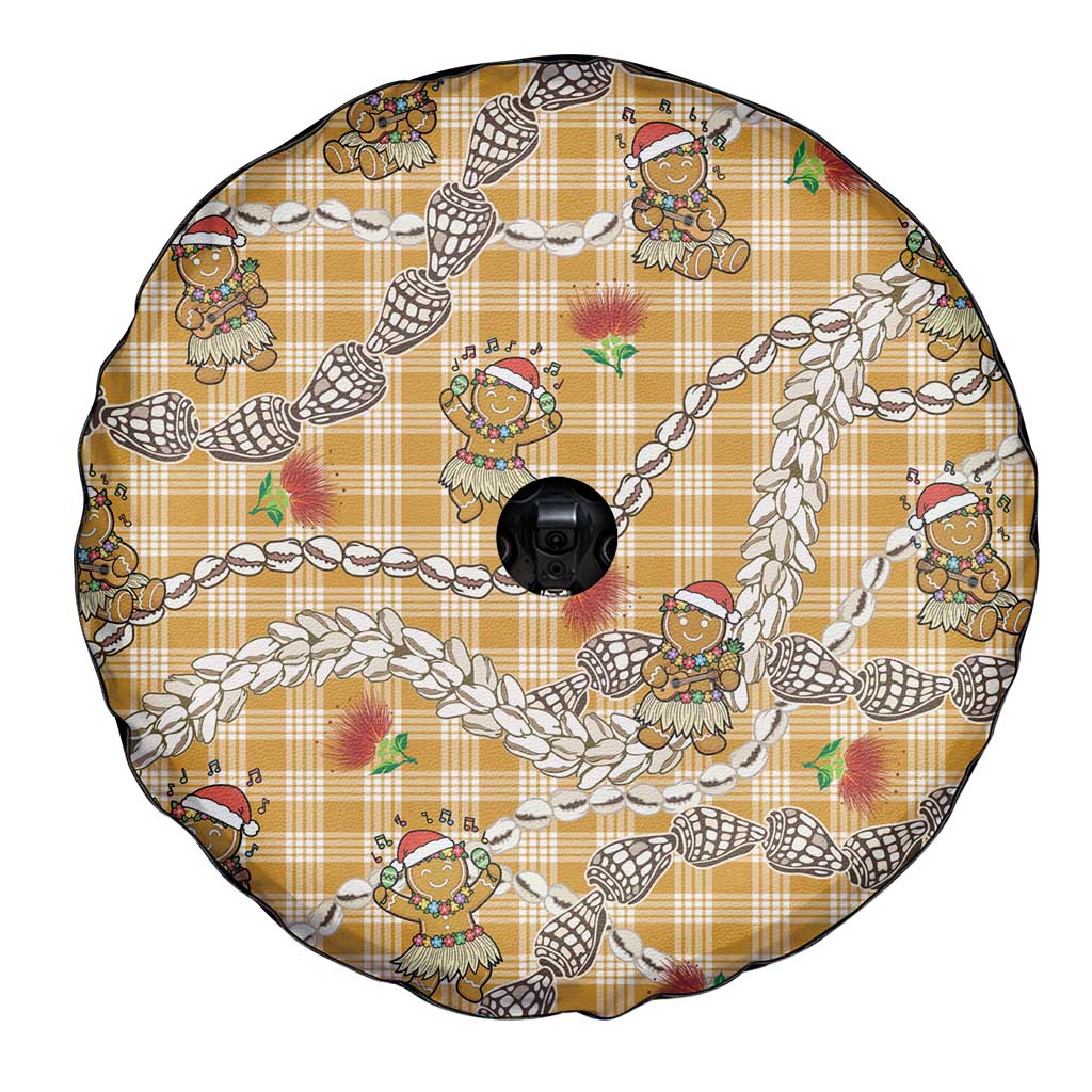 Gold Palaka Hawaii Mele Kalikimaka Spare Tire Cover Ohia Lehua Shell Leis Funny Gingerbread Santa - Polynesian Pride