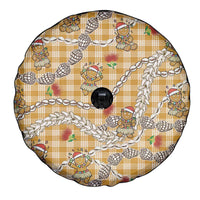 Gold Palaka Hawaii Mele Kalikimaka Spare Tire Cover Ohia Lehua Shell Leis Funny Gingerbread Santa - Polynesian Pride