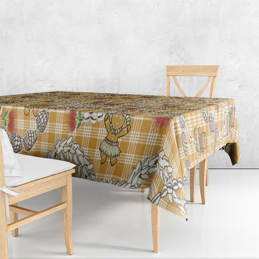Gold Palaka Hawaii Mele Kalikimaka Tablecloth Ohia Lehua Shell Leis Funny Gingerbread Santa - Polynesian Pride