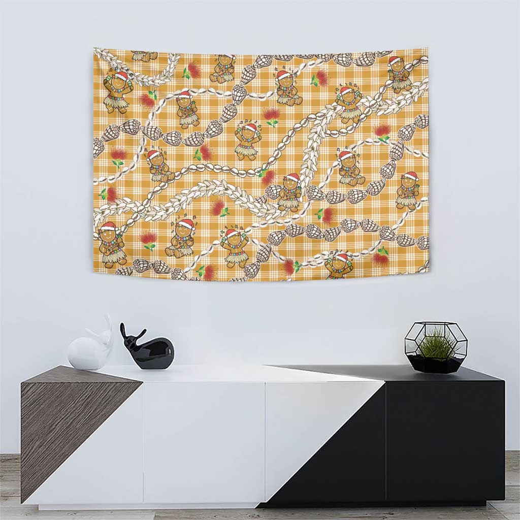 Gold Palaka Hawaii Mele Kalikimaka Tapestry Ohia Lehua Shell Leis Funny Gingerbread Santa - Polynesian Pride