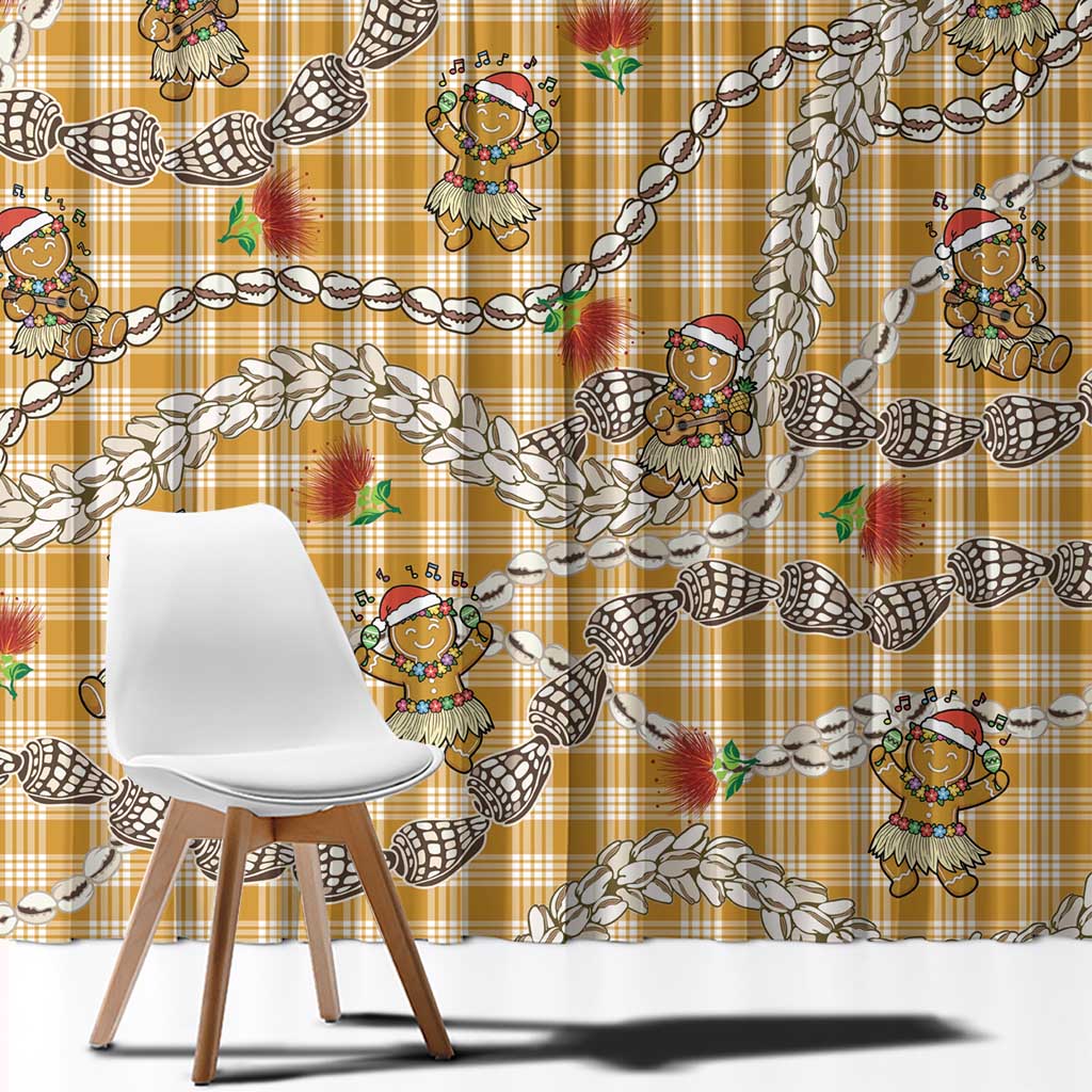 Gold Palaka Hawaii Mele Kalikimaka Window Curtain Ohia Lehua Shell Leis Funny Gingerbread Santa - Polynesian Pride