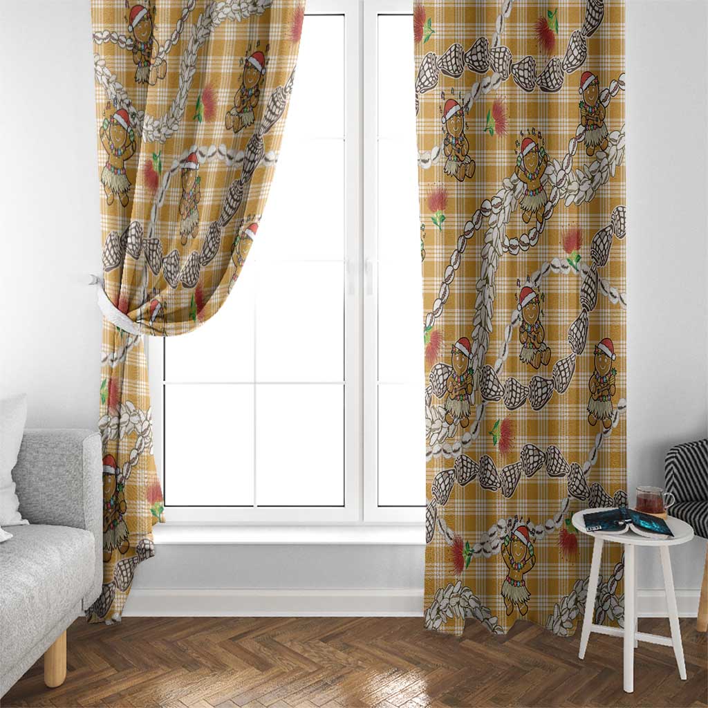 Gold Palaka Hawaii Mele Kalikimaka Window Curtain Ohia Lehua Shell Leis Funny Gingerbread Santa - Polynesian Pride