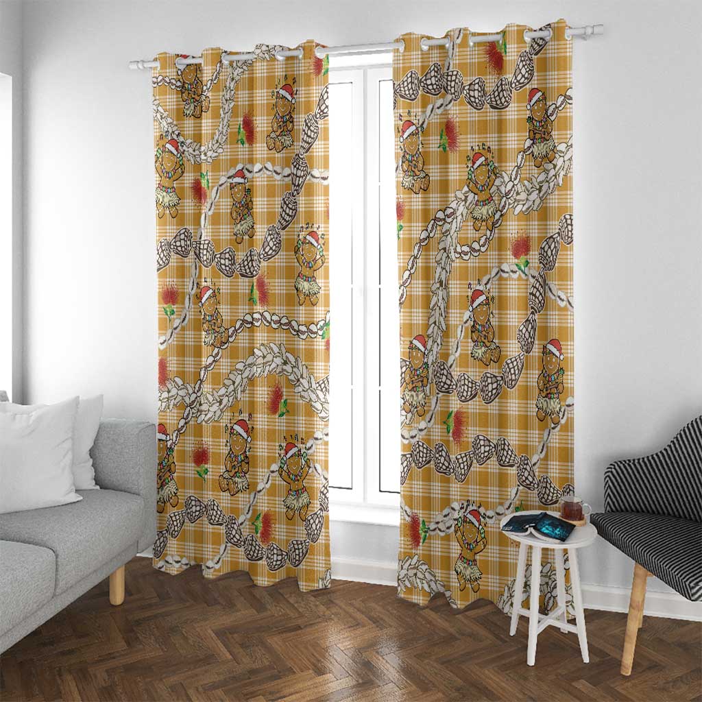 Gold Palaka Hawaii Mele Kalikimaka Window Curtain Ohia Lehua Shell Leis Funny Gingerbread Santa - Polynesian Pride
