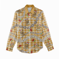 Gold Palaka Hawaii Mele Kalikimaka Women Casual Shirt Ohia Lehua Shell Leis Funny Gingerbread Santa LT14 - Polynesian Pride