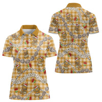 Gold Palaka Hawaii Mele Kalikimaka Women Polo Shirt Ohia Lehua Shell Leis Funny Gingerbread Santa LT14 - Polynesian Pride