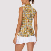 Gold Palaka Hawaii Mele Kalikimaka Women Sleeveless Polo Shirt Ohia Lehua Shell Leis Funny Gingerbread Santa LT14 - Polynesian Pride
