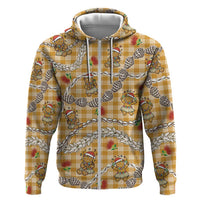 Gold Palaka Hawaii Mele Kalikimaka Zip Hoodie Ohia Lehua Shell Leis Funny Gingerbread Santa - Polynesian Pride