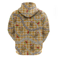 Gold Palaka Hawaii Mele Kalikimaka Zip Hoodie Ohia Lehua Shell Leis Funny Gingerbread Santa - Polynesian Pride