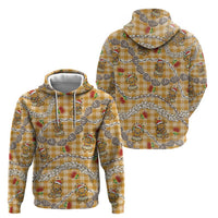 Gold Palaka Hawaii Mele Kalikimaka Zip Hoodie Ohia Lehua Shell Leis Funny Gingerbread Santa - Polynesian Pride