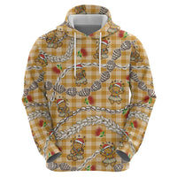 Gold Palaka Hawaii Mele Kalikimaka Zip Hoodie Ohia Lehua Shell Leis Funny Gingerbread Santa - Polynesian Pride