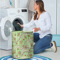 Green Palaka Hawaii Mele Kalikimaka Laundry Basket Ohia Lehua Shell Leis Funny Gingerbread Santa - Polynesian Pride