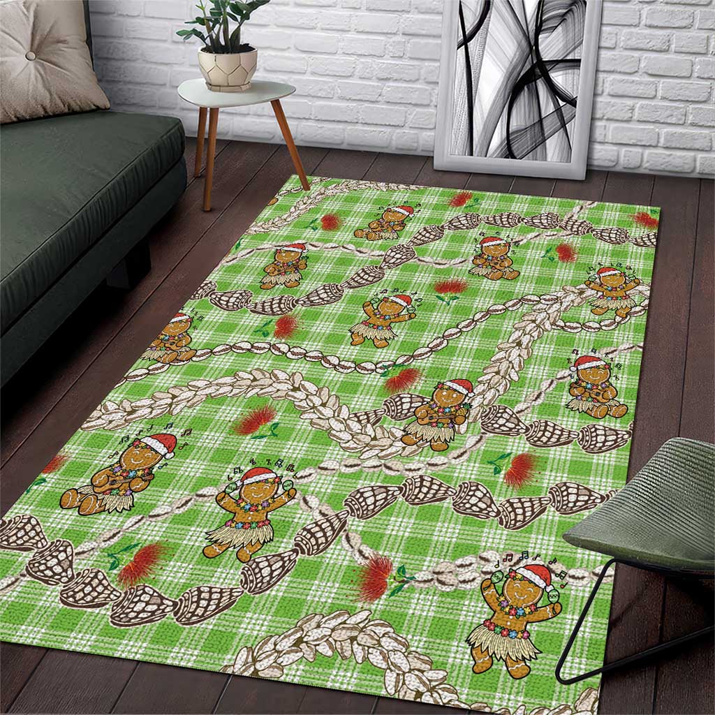 Green Palaka Hawaii Mele Kalikimaka Area Rug Ohia Lehua Shell Leis Funny Gingerbread Santa LT14 Green - Polynesian Pride