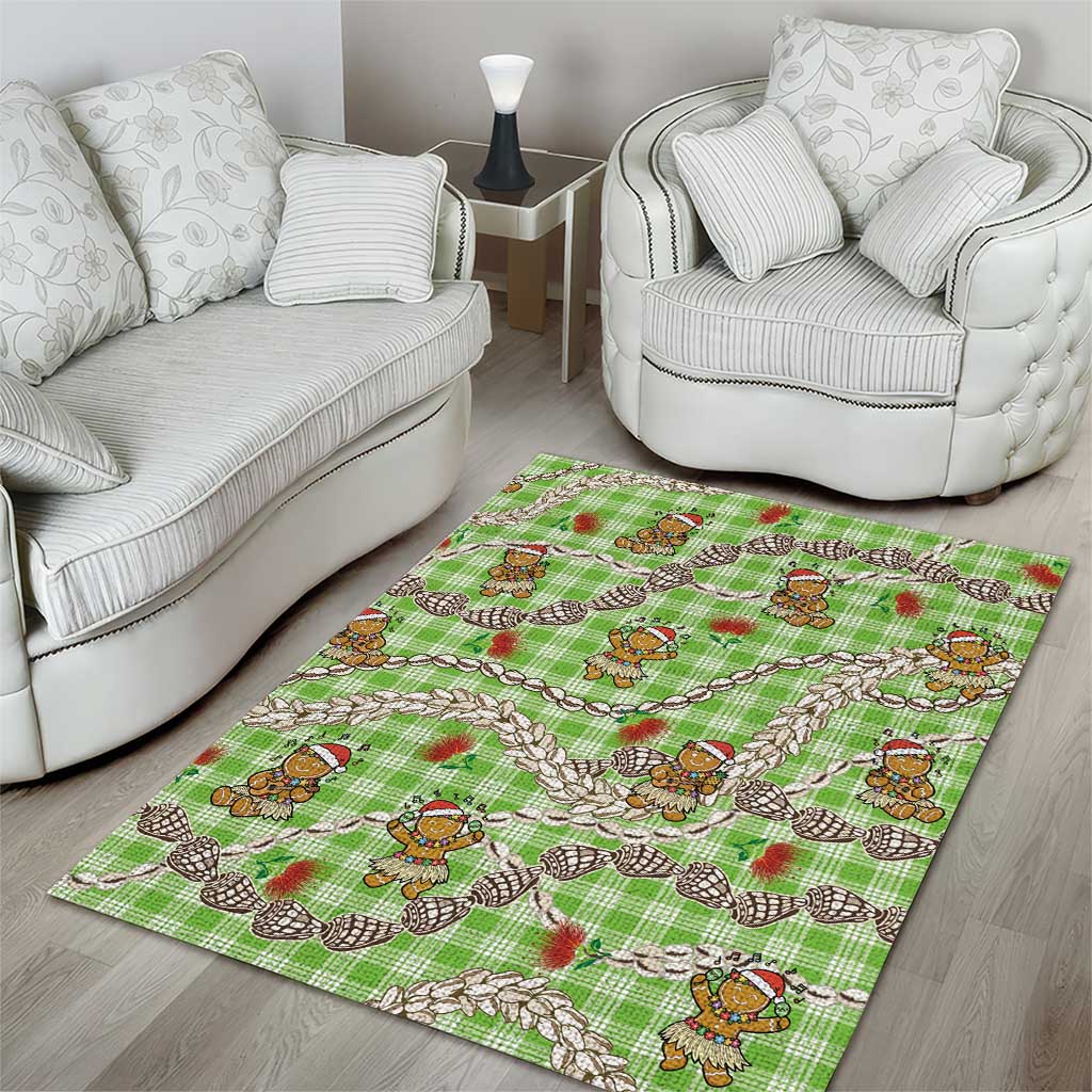 Green Palaka Hawaii Mele Kalikimaka Area Rug Ohia Lehua Shell Leis Funny Gingerbread Santa LT14 - Polynesian Pride
