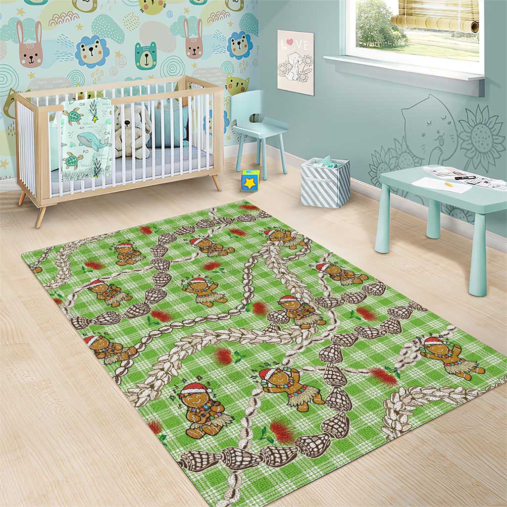 Green Palaka Hawaii Mele Kalikimaka Area Rug Ohia Lehua Shell Leis Funny Gingerbread Santa LT14 - Polynesian Pride