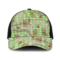 Green Palaka Hawaii Mele Kalikimaka Baseball Net Cap Ohia Lehua Shell Leis Funny Gingerbread Santa - Polynesian Pride