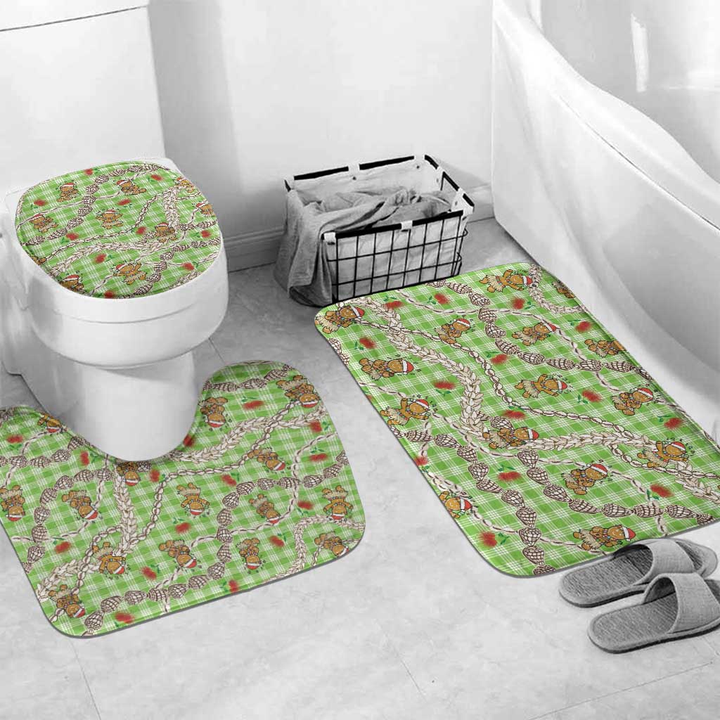 Green Palaka Hawaii Mele Kalikimaka Bathroom Set Ohia Lehua Shell Leis Funny Gingerbread Santa - Polynesian Pride