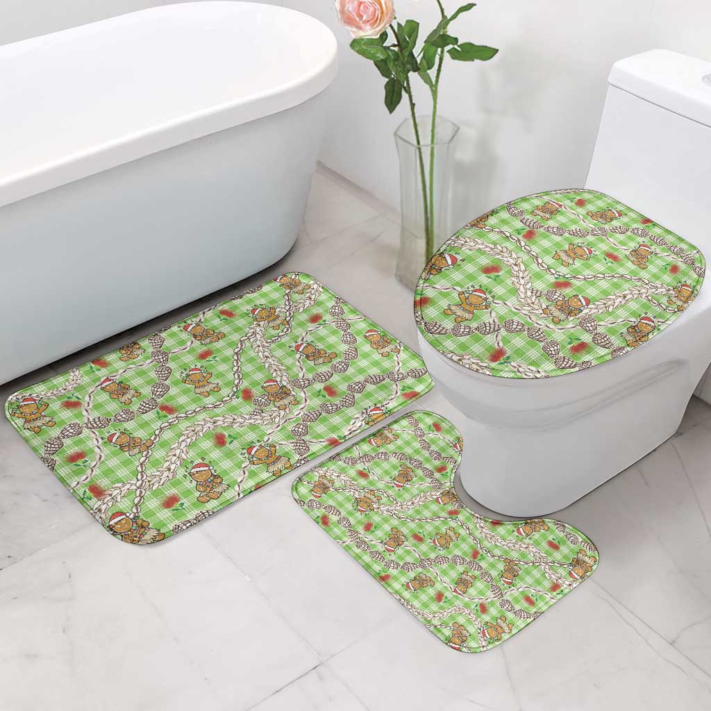 Green Palaka Hawaii Mele Kalikimaka Bathroom Set Ohia Lehua Shell Leis Funny Gingerbread Santa - Polynesian Pride