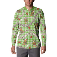 Green Palaka Hawaii Mele Kalikimaka Button Sweatshirt Ohia Lehua Shell Leis Funny Gingerbread Santa - Polynesian Pride