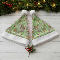 Green Palaka Hawaii Mele Kalikimaka Christmas Santa Hat Ohia Lehua Shell Leis Funny Gingerbread Santa - Polynesian Pride