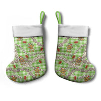 Green Palaka Hawaii Mele Kalikimaka Christmas Stocking Ohia Lehua Shell Leis Funny Gingerbread Santa LT14 - Polynesian Pride