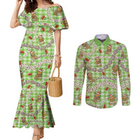 Green Palaka Hawaii Mele Kalikimaka Couples Matching Mermaid Dress and Long Sleeve Button Shirt Ohia Lehua Shell Leis Funny Gingerbread Santa LT14 Green - Polynesian Pride
