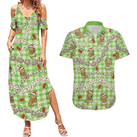 Green Palaka Hawaii Mele Kalikimaka Couples Matching Summer Maxi Dress and Hawaiian Shirt Ohia Lehua Shell Leis Funny Gingerbread Santa LT14 Green - Polynesian Pride