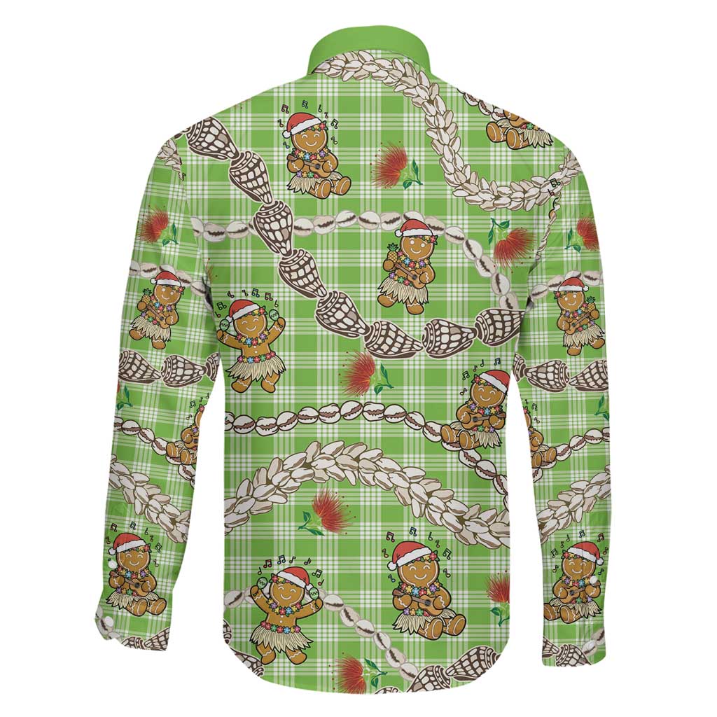Green Palaka Hawaii Mele Kalikimaka Family Matching Long Sleeve Bodycon Dress and Hawaiian Shirt Ohia Lehua Shell Leis Funny Gingerbread Santa LT14 - Polynesian Pride