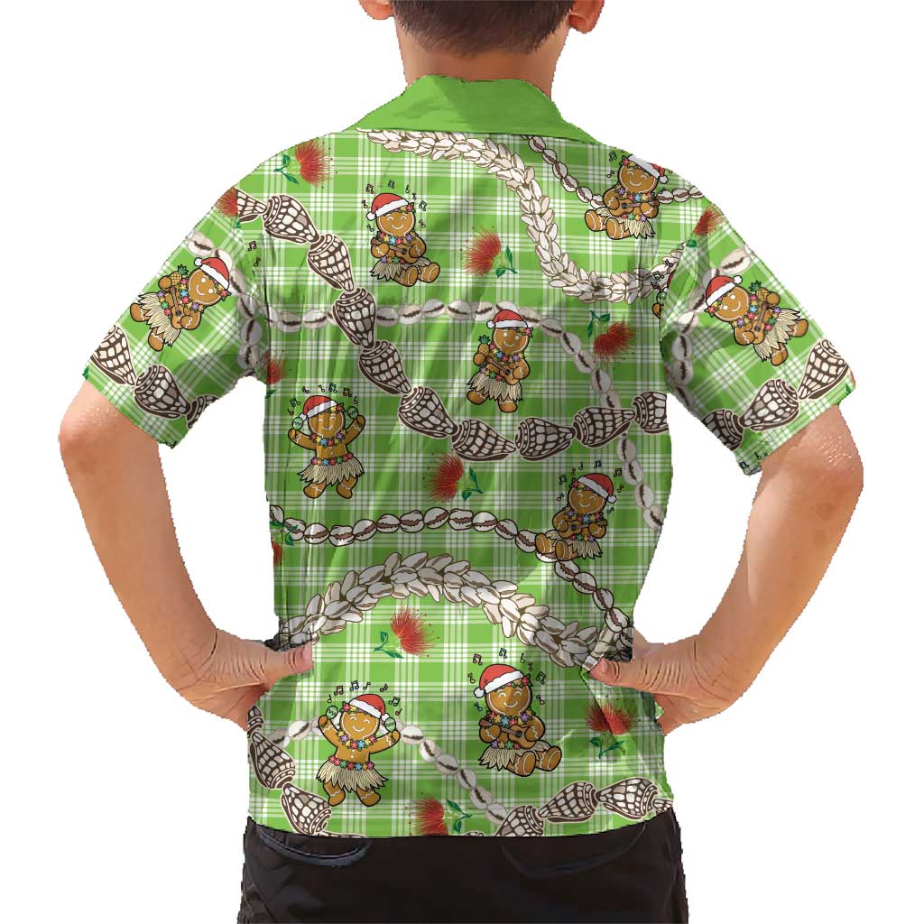 Green Palaka Hawaii Mele Kalikimaka Family Matching Mermaid Dress and Hawaiian Shirt Ohia Lehua Shell Leis Funny Gingerbread Santa LT14 - Polynesian Pride