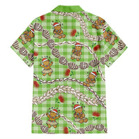 Green Palaka Hawaii Mele Kalikimaka Family Matching Off The Shoulder Long Sleeve Dress and Hawaiian Shirt Ohia Lehua Shell Leis Funny Gingerbread Santa LT14 - Polynesian Pride