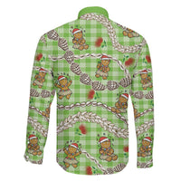 Green Palaka Hawaii Mele Kalikimaka Family Matching Off Shoulder Maxi Dress and Hawaiian Shirt Ohia Lehua Shell Leis Funny Gingerbread Santa LT14 - Polynesian Pride