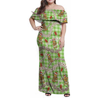 Green Palaka Hawaii Mele Kalikimaka Family Matching Off Shoulder Maxi Dress and Hawaiian Shirt Ohia Lehua Shell Leis Funny Gingerbread Santa LT14 Green - Polynesian Pride