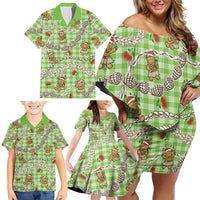 Green Palaka Hawaii Mele Kalikimaka Family Matching Off Shoulder Short Dress and Hawaiian Shirt Ohia Lehua Shell Leis Funny Gingerbread Santa LT14 - Polynesian Pride