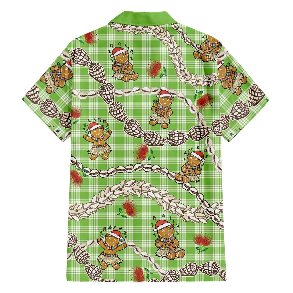 Green Palaka Hawaii Mele Kalikimaka Family Matching Off Shoulder Short Dress and Hawaiian Shirt Ohia Lehua Shell Leis Funny Gingerbread Santa LT14 - Polynesian Pride