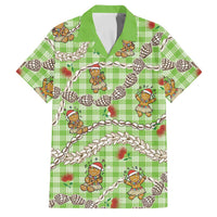 Green Palaka Hawaii Mele Kalikimaka Family Matching Summer Maxi Dress and Hawaiian Shirt Ohia Lehua Shell Leis Funny Gingerbread Santa LT14 Dad's Shirt - Short Sleeve Green - Polynesian Pride