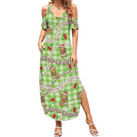 Green Palaka Hawaii Mele Kalikimaka Family Matching Summer Maxi Dress and Hawaiian Shirt Ohia Lehua Shell Leis Funny Gingerbread Santa LT14 Green - Polynesian Pride