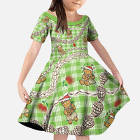 Green Palaka Hawaii Mele Kalikimaka Family Matching Tank Maxi Dress and Hawaiian Shirt Ohia Lehua Shell Leis Funny Gingerbread Santa LT14 Daughter's Dress Green - Polynesian Pride