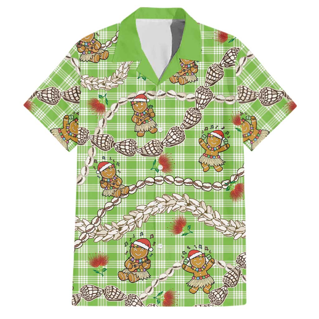 Green Palaka Hawaii Mele Kalikimaka Family Matching Tank Maxi Dress and Hawaiian Shirt Ohia Lehua Shell Leis Funny Gingerbread Santa LT14 Dad's Shirt - Short Sleeve Green - Polynesian Pride