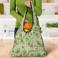 Green Palaka Hawaii Mele Kalikimaka Grocery Bag Ohia Lehua Shell Leis Funny Gingerbread Santa - Polynesian Pride