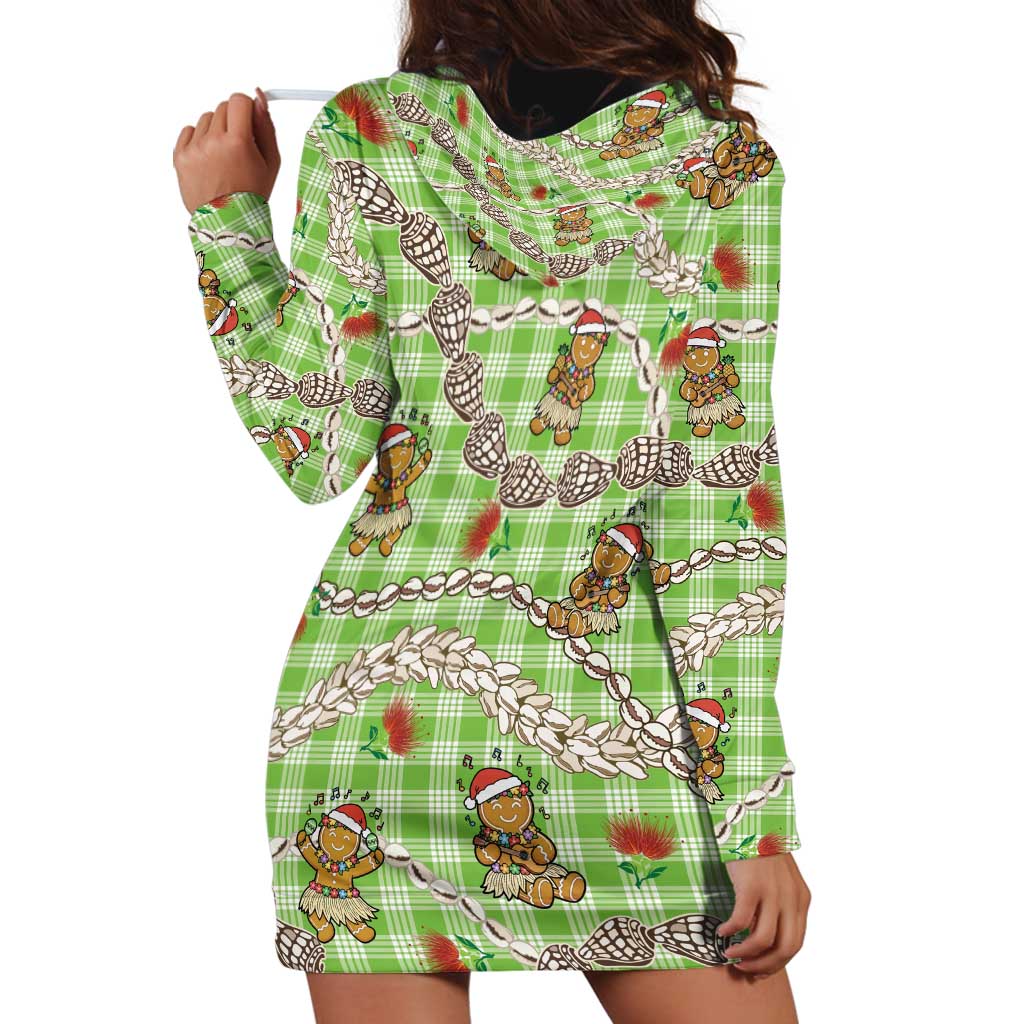 Green Palaka Hawaii Mele Kalikimaka Hoodie Dress Ohia Lehua Shell Leis Funny Gingerbread Santa LT14 - Polynesian Pride