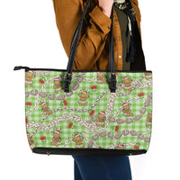 Green Palaka Hawaii Mele Kalikimaka Leather Tote Bag Ohia Lehua Shell Leis Funny Gingerbread Santa - Polynesian Pride