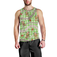 Green Palaka Hawaii Mele Kalikimaka Men Tank Top Ohia Lehua Shell Leis Funny Gingerbread Santa - Polynesian Pride