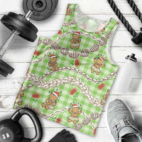 Green Palaka Hawaii Mele Kalikimaka Men Tank Top Ohia Lehua Shell Leis Funny Gingerbread Santa - Polynesian Pride